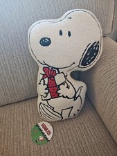 Peanuts Snoopy Christmas Gift Shaped Pillow Decorative White 16" Tall RARE NEW