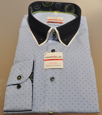 Marvelis Hemd blau-weiß Doppelkragen Modern Fit Gr. 48 / 3XL