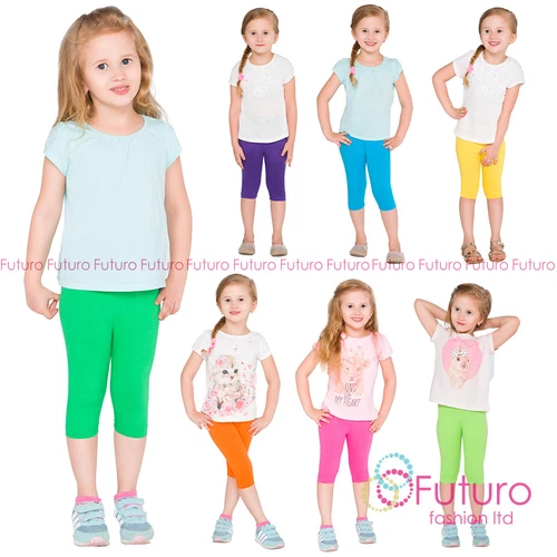 Cropped Children 3/4 Cotton Leggings Basic Plain Kids Capri Pants Age 2 - 13