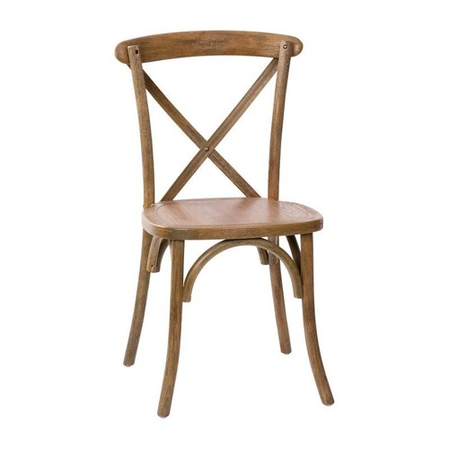 Bistro Style Cross Back Dark Natural Wood Stackable Restaurant Dining Chair - Picture 2 of 8