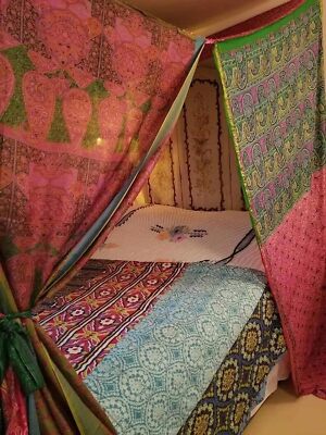 Indian Silk Sari Bed Canopy Colorful Hippie Bed Canopy Drapes Gypsy Canopy