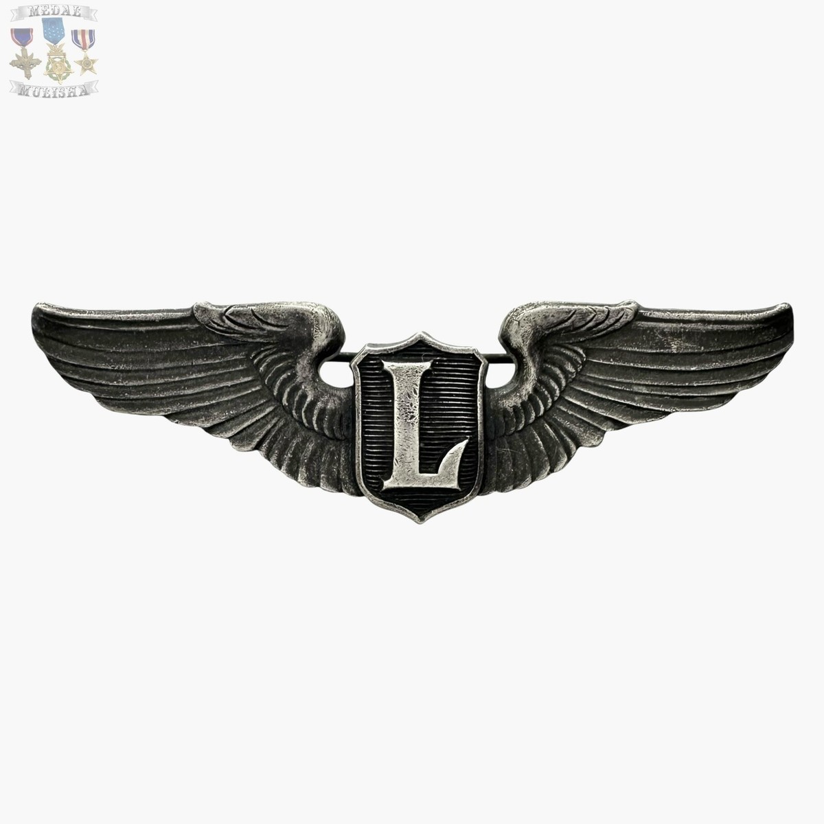 STERLING WWII US ARMY AIR FORCES LIAISON PILOT WINGS BADGE 3” SIZE