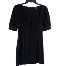 Forever 21 Women Black Gathered Short Sleeve V-Neck Mini Dress Size Large