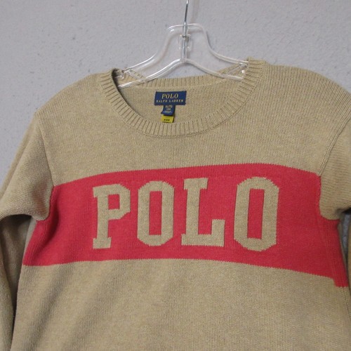 Polo Ralph Lauren Sweater Girl Youth XL 16 Beige Red Spell Out Preppy Academia - Picture 2 of 16