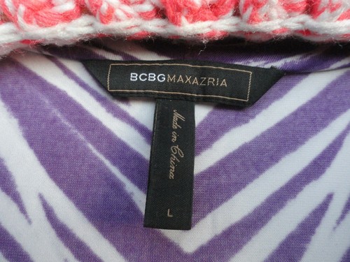 BCBG Maxazria Knit Dress Misses L Poly Purple White Drape Style Neckline MINT - Picture 2 of 8