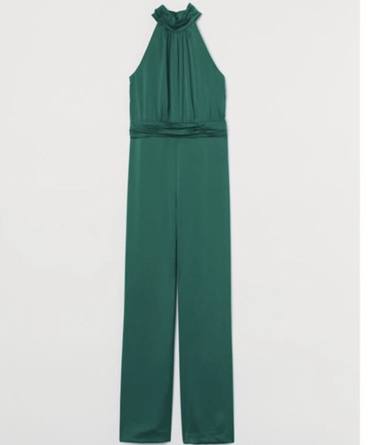 H&M Green Satin Halter Neck Jumpsuit, Size 2, NWT *Sold Out Style* - Picture 3 of 4