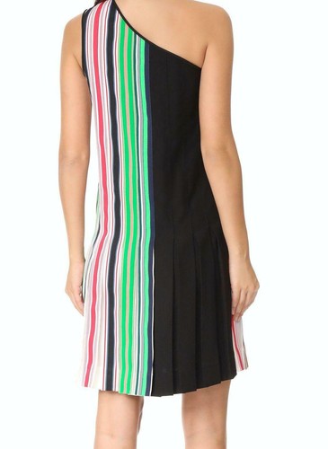 DVF Diane Von Furstenberg One-Shoulder Pleated Ribbon Dress 2 Multicolor Strips - Picture 5 of 11