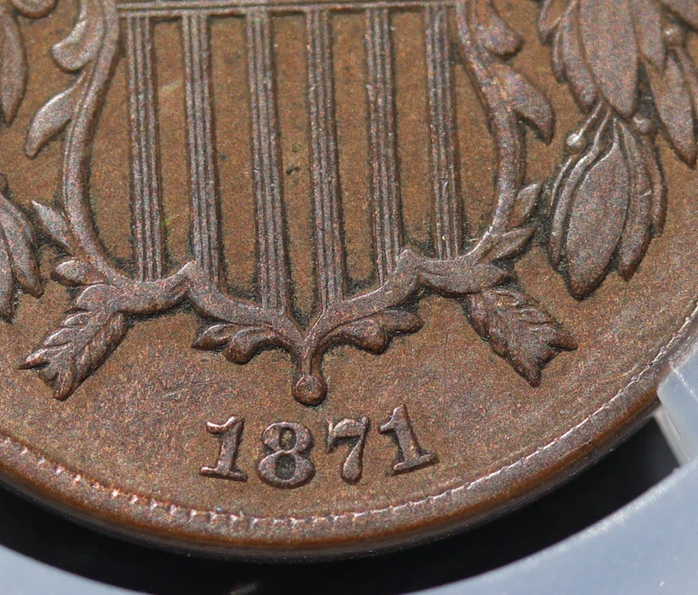 1871 2C Two-Cent Piece CAC VF30 Key Date Low Mintage Copper Coin - Image 3 of 4