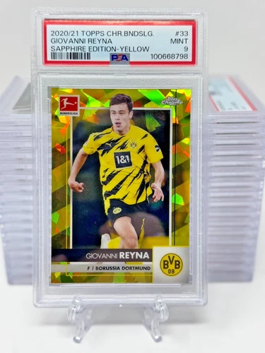 2020-21 Topps Chrome Bundesliga Yellow Sapphire Giovanni Reyna /99 PSA 9 SHARP!