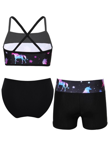 Girls Sport Swimsuit Cartoon Bathing Suit Swimwear Criss Cross Crop Top Briefs - Picture 15 of 39