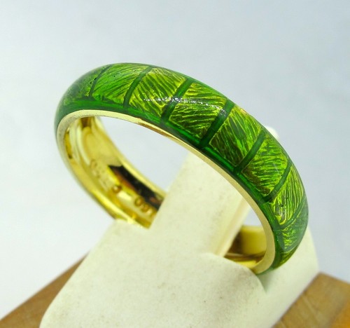 Hidalgo Green Enamel Stackable Eternity Band in 18K Yellow Gold Size 7.5 - Picture 4 of 7
