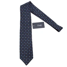 Drake's NWT Neck Tie in Navy with Blue & White Mini Geometric Pattern 100% Silk