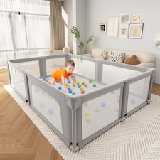 Foldable Playpen 73 x 61 with Mat Soft Breathable Mesh Balls Links Baby Seeday