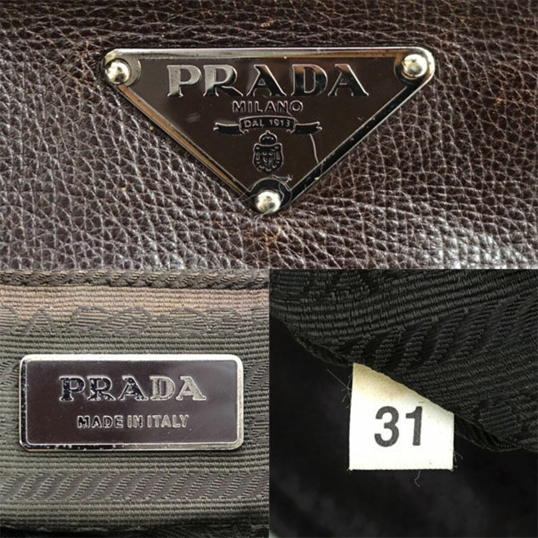 Prada Backpack Triangle Logo Leather Brown Women'… - image 5