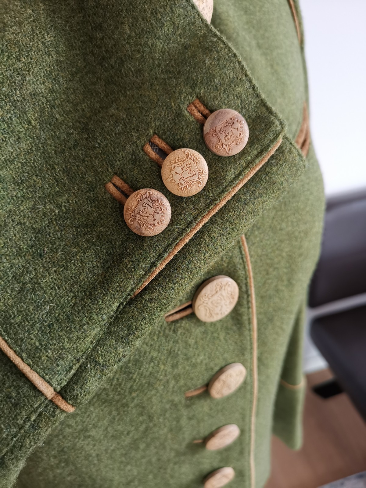 ZEILER Trachten Jacke Blazer 38 grün Schurwolle Jackett Leder