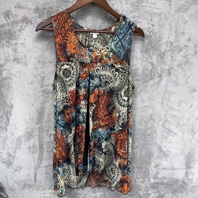Est. 1946 Womens Paisley Mixed Media Boho Tank Tunic Top L Stretch Rustic  Artsy
