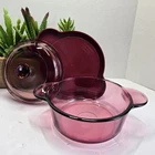 Vintage Corning Ware 1156 Visions Cranberry Casserole w/ Pyrex and Plastic Lids