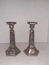 Pair of Vintage Silverplate Japan Repousse Asian Janpanese Candlesticks