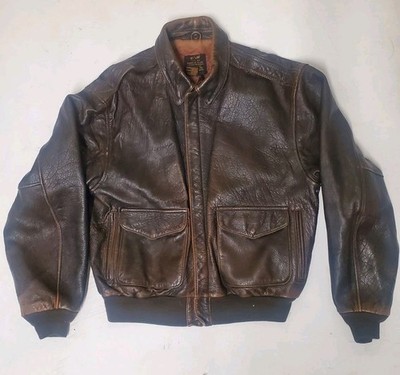 Vintage Avirex Type A-2 Distressed Leather Flight Jacket Brown Size XL