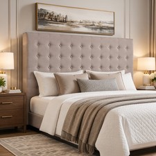Cilantro Bedhead – Queen Double King Fabric Linen Headboard, Beige or Charcoal