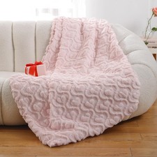 Pink Heart Flannel Throw Blanket Soft Cozy Decor Gift For Women 50x60 Inch