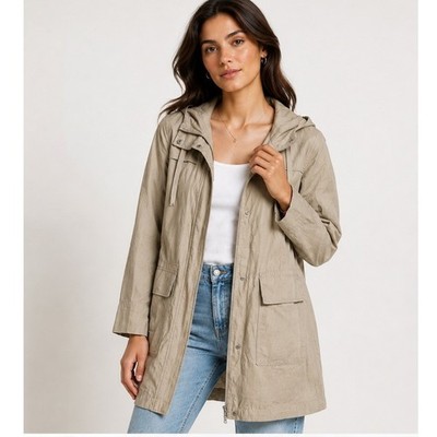 Eileen Fisher Organic Cotton Blend Hooded Parka Jacket Taupe F5CWL Large