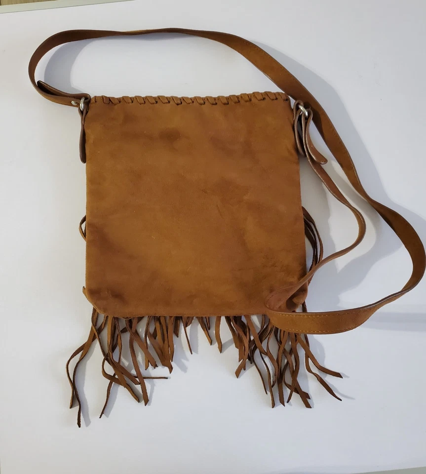Bolso Bandolera Express-Bohemio/Marrón Occidental Imitación Gamuza Flecos 10x11 De Colección 15' Foto 2 de 3