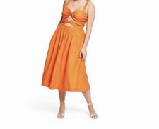 Fe Noel x Target Women’s Double Cut-Out Orange Midi Dress Sz. L Linen Blend