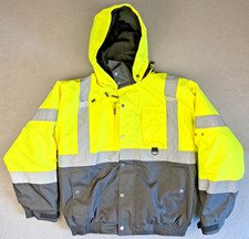 Kishigo Ripstop Bomber Jacket Hi Vis Yellow Reflective Men Medium JS130 VG