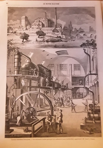 Sugar refinery des Récollets de M.Cézard in Nantes engraving 1864