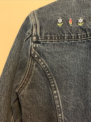 Rare Vtg LL Kids LL Bean Jean Trucker Jacket Embroidered Flowers Sz Med 10/12 - Picture 15 of 19
