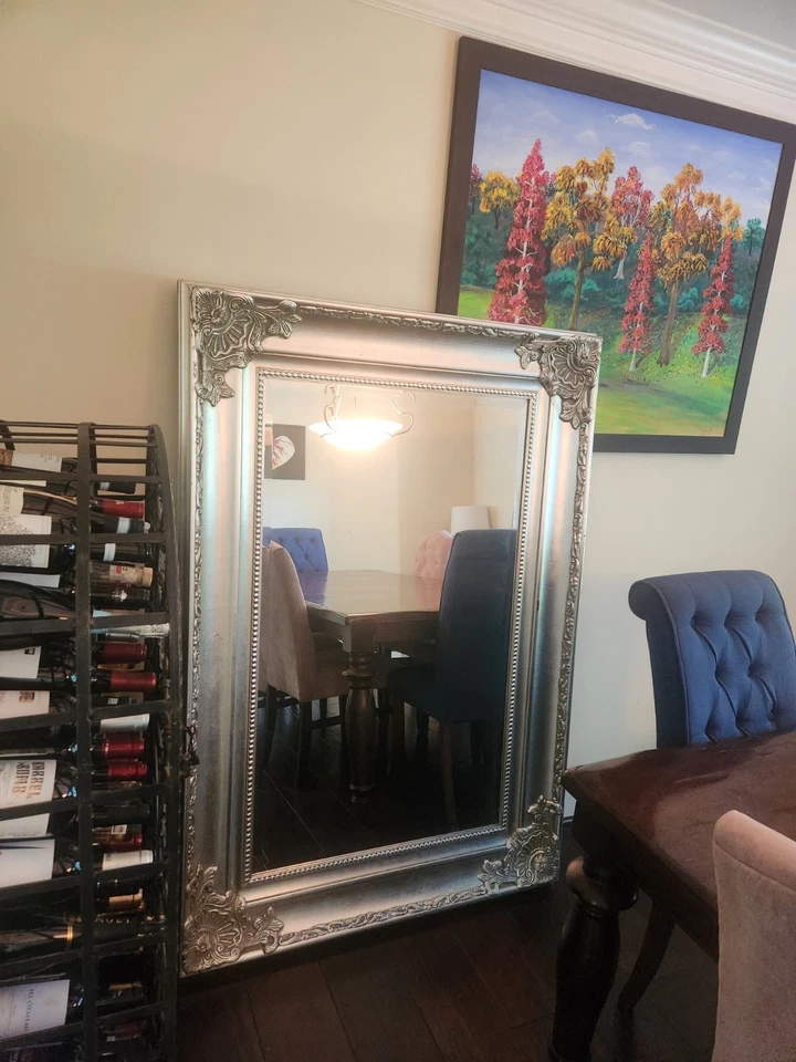 mirror with silver colored metal frame for home wall decor. 36x24r - Image 2 of 4