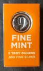 9 Fine Mint 5oz Silver Bar in a Plastic Box