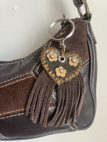 Vintage Y2K Brown Leather Patchwork Bag 90s Purse Mini Shoulder Bag Yo MTV Raps - Picture 4 of 14