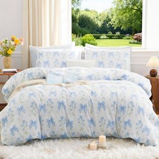 Blue Bow Duvet Cover Twin 2Pcs Girls Floral Duvet Cover Set, Cute Romantic Pr...