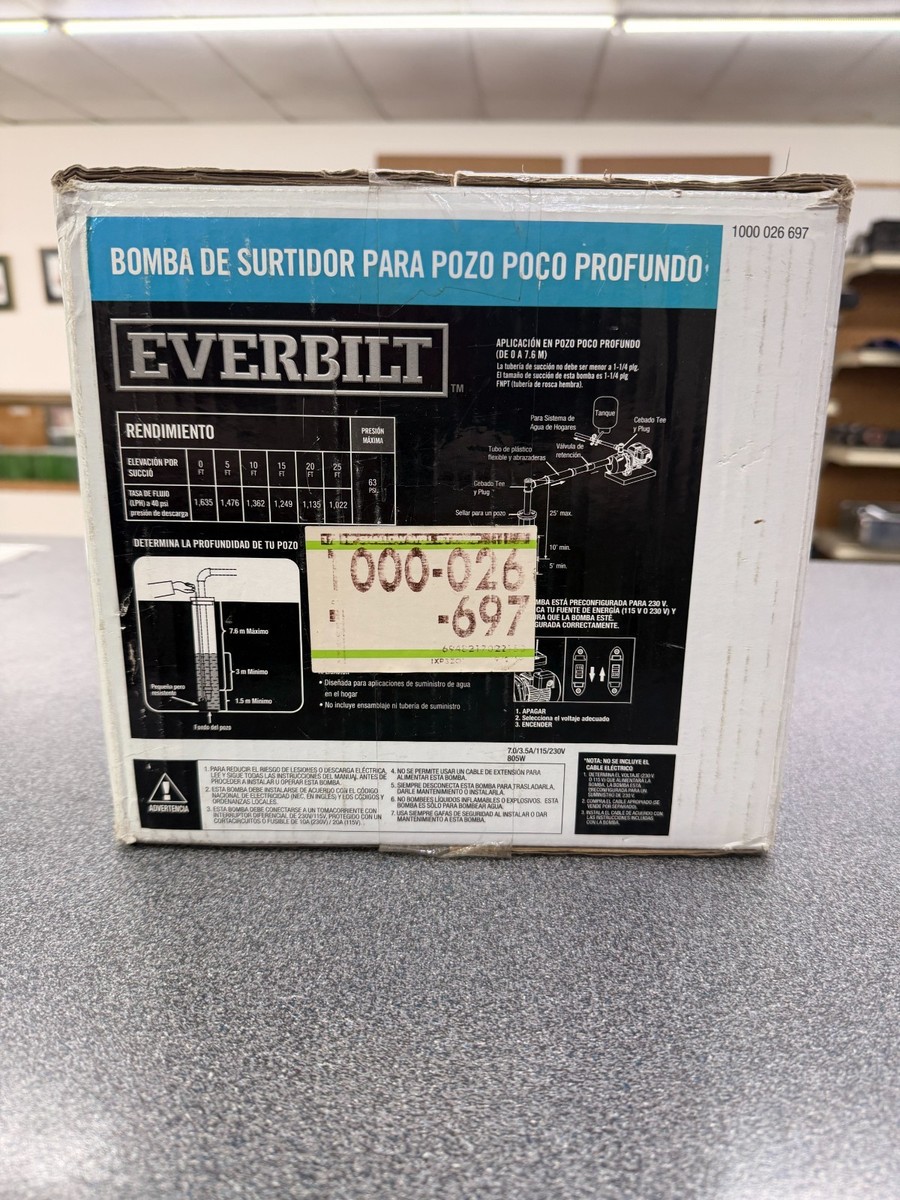 EverBilt Shallow Well Jet Pump 1/2HP J100A3 - Open Box Condition