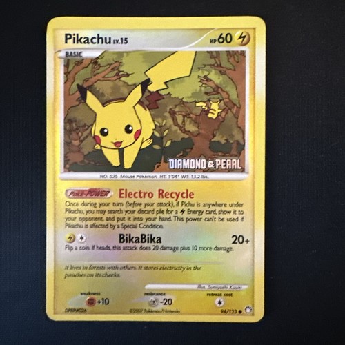Pokémon TCG Pikachu LV.15 Diamond & Pearl 94/123 BK Promo STAMPED Reverse Holo