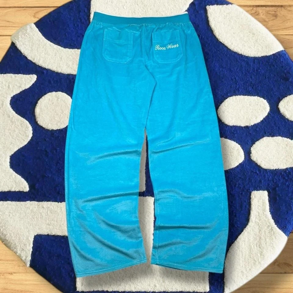 Pantalones deportivos holgados Rocawear Y2K Grunge pierna ancha azul terciopelo medianos Foto 4 de 4