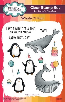 Creative Expressions Jane's Doodles Clear Stamp 4''X6'' - Whale Of Fun - 5A002GK0-1G