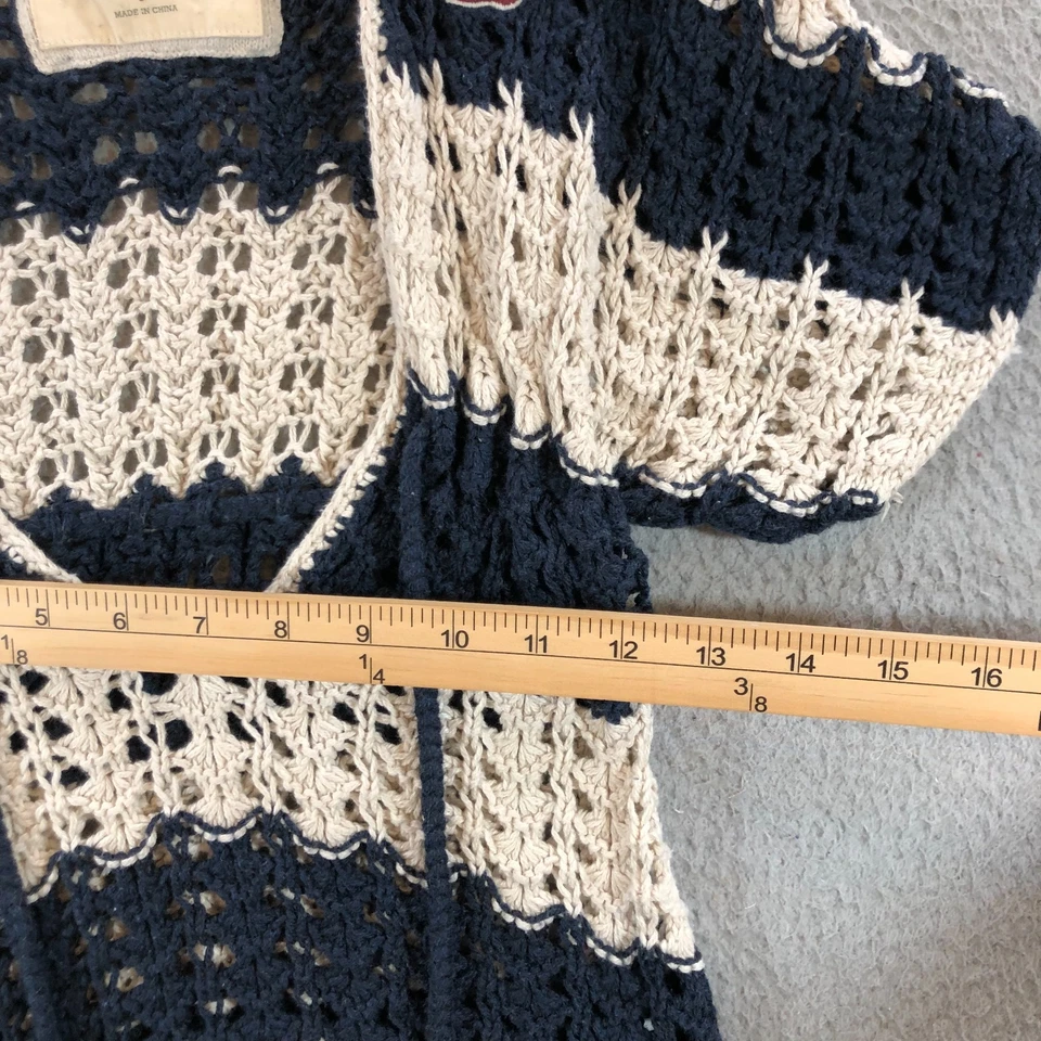 Suéter hollister feminino vintage S listras azuis marfim malha aberta com cinto ano 2000 - Imagem 3 de 4