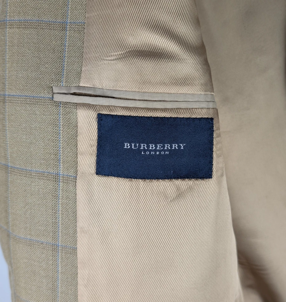 Burberry London Brown Windowpane Check Silk Wool Blazer Jacket 44 Long - Image 3 of 4