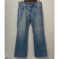 Seven7 Women's Jeans Low Rise Boot Cut Light Blue Wash Size 29 x 32 Distressed