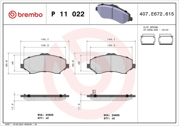Brembo Bremsbelagsatz, Scheibenbremse Vorderachse U.A. FüR Dodge, Jeep, Vw-image