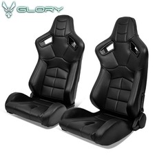 Universal Racing Seat Pair Reclinable Muscle Style Dual Slider Black Pu Leather Universal Racing Seat Pair Reclinable Muscle Style Dual Slider Black Pu Leather