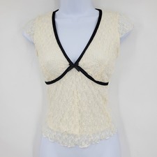 Cream Lace Bow Detail Babydoll Top XS Y2K Fairy Grunge Coquette Balletcore Girly