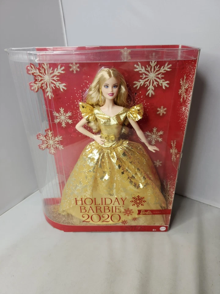 Barbie de vacaciones 2020 11,5" muñeca de moda vestido dorado 1:6 rubia de Navidad en caja original Foto 3 de 4