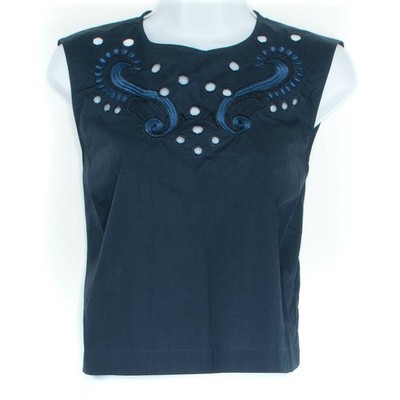 NWT Emma Cook Womens Top Crop Sleeveless Embroidered Eyelet Blue Plus Size 14 FB