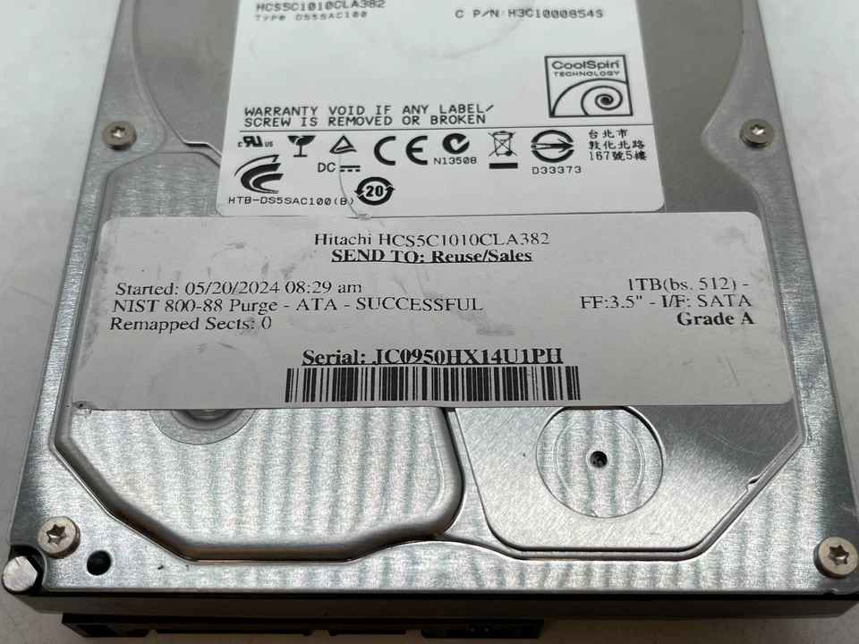 Hitachi HCS5C1010CLA382 1TB 8MB SATA II 3.5" GRADE A FREE S/H - Image 4 of 4