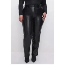 Good American Good Classic Faux Leather Pants Size 24 Black High-Rise Stretch