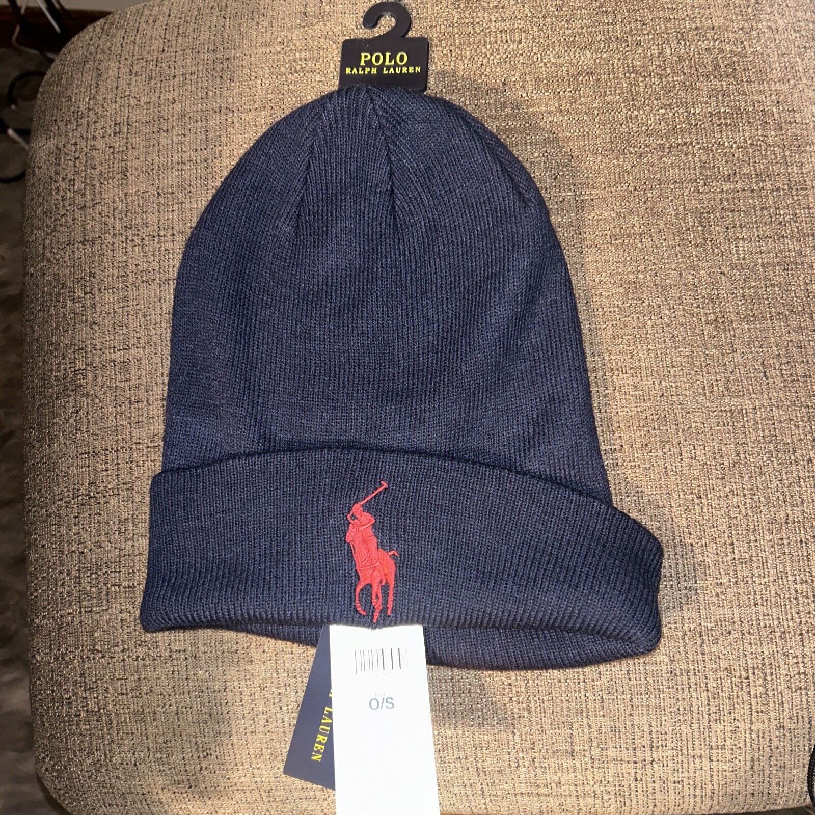 Polo Ralph Lauren Uomo Beanie Big Red Pony Cappello Blu O S Nuovo con etichette